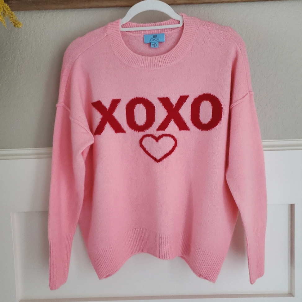 Cece Pink Valentine "Xoxo" Crew Neck, Oversized Sweater, Xs, Nwt